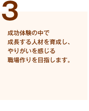 (3)成功体験の中で成長する人材を育成し、やりがいを感じる職場作りを目指します。